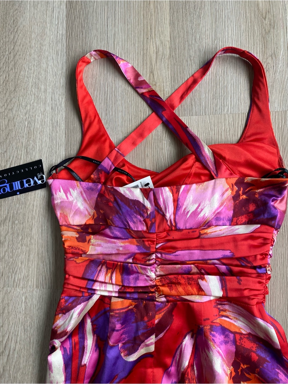David Meister Silk Blend Floral Cocktail Dress NWT Red Pink Mini Party Dress - Picture 11 of 16